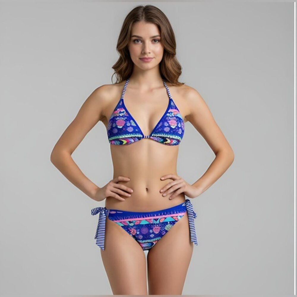Boho Print Knot Side 2pc Bikini Swimsuit Bathing Suit - Picture 6 of 9